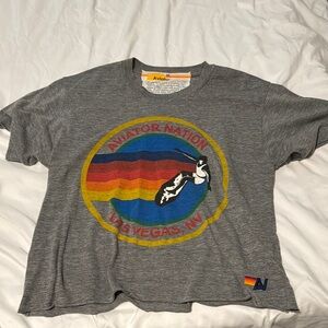 Aviator Nation Gray Short Sleeve Tee with Retro Graphic